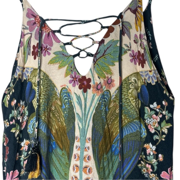 Farm Rio Mini Floral Print Colorful Sleeveless Lace up Detail Dress FARM Boho - Picture 4 of 12